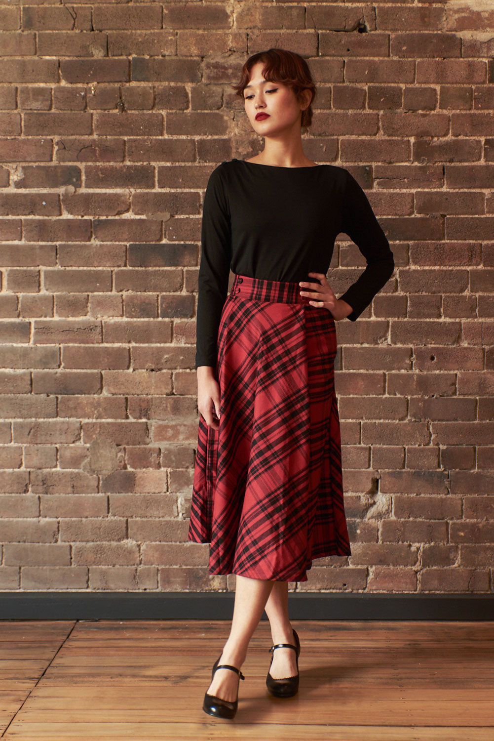 Anna Rose Red & Black Chequer Skirt