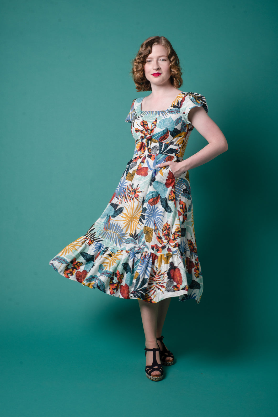 Astrid Blue & Cream Tropical Dress