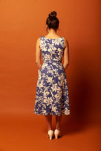 Load image into Gallery viewer, Bee Navy &amp; Cream Hibiscus Linen Dress
