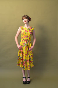 Primrose Mustard & Fuschia Linen Floral Dress