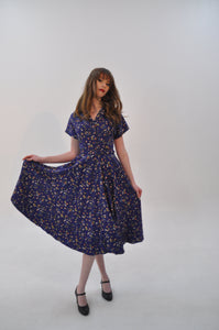 Manette Navy Strawberry Linen Dress