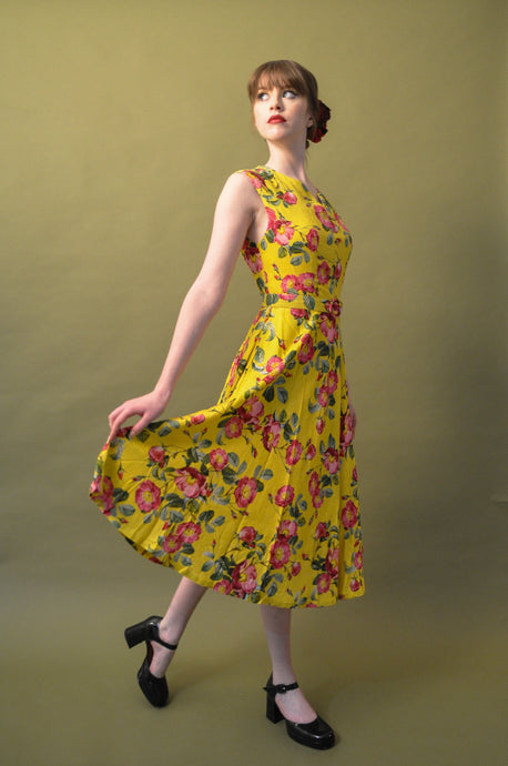 Primrose Mustard & Fuschia Linen Floral Dress