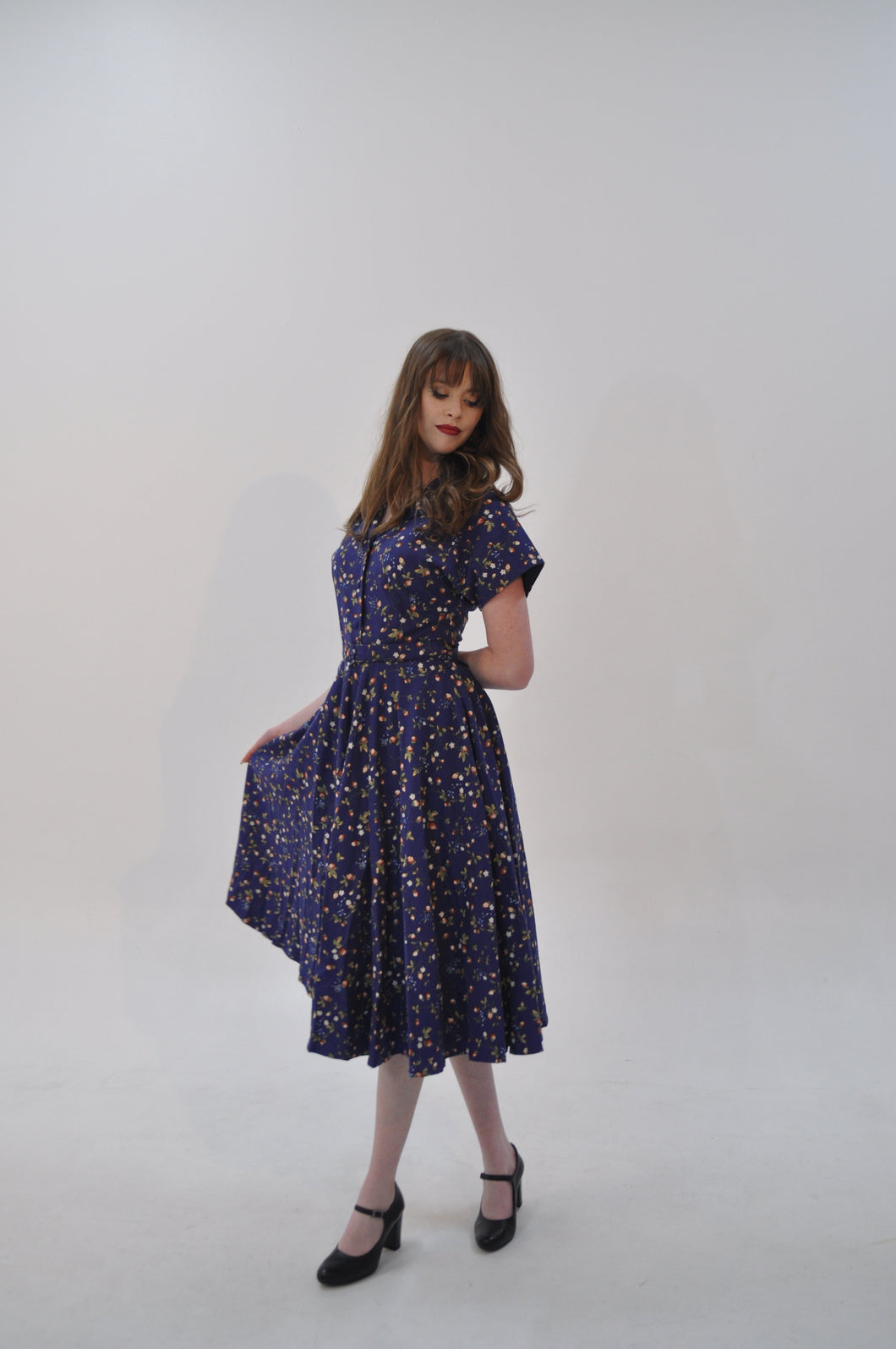 Manette Navy Strawberry Linen Dress