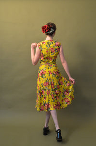 Primrose Mustard & Fuschia Linen Floral Dress