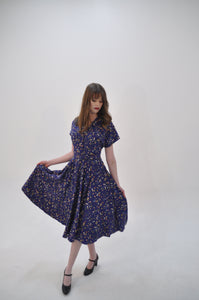 Manette Navy Strawberry Linen Dress