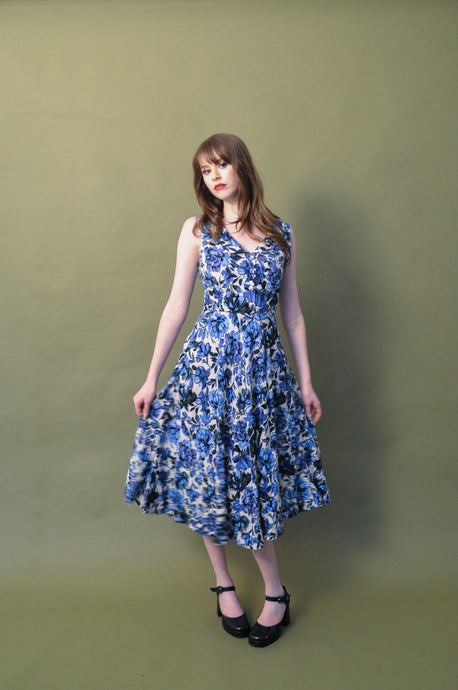 Evangeline Turquoise Floral Linen Dress