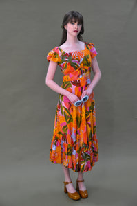 Astrid Green & Orange Tropical Floral Dress