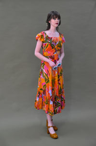 Astrid Green & Orange Tropical Floral Dress