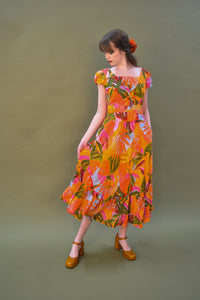 Astrid Green & Orange Tropical Floral Dress