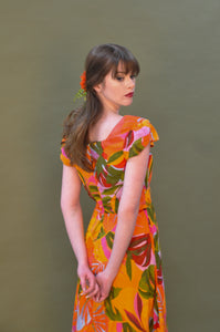 Astrid Green & Orange Tropical Floral Dress