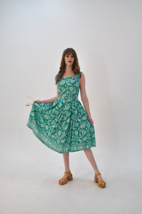 Green Paisley Floral Linen Dress