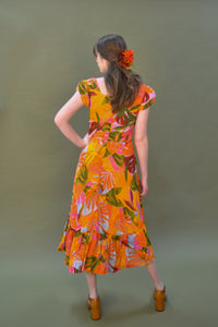 Astrid Green & Orange Tropical Floral Dress