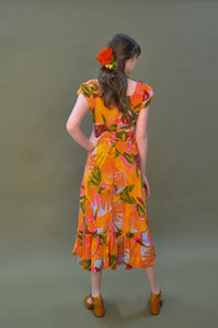 Astrid Green & Orange Tropical Floral Dress