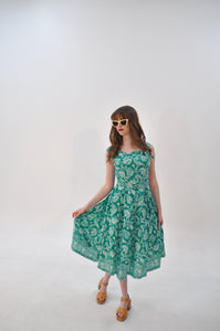 Green Paisley Floral Linen Dress