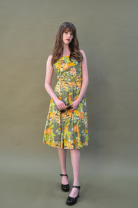 Abella Green & Orange Tropical Linen Dress