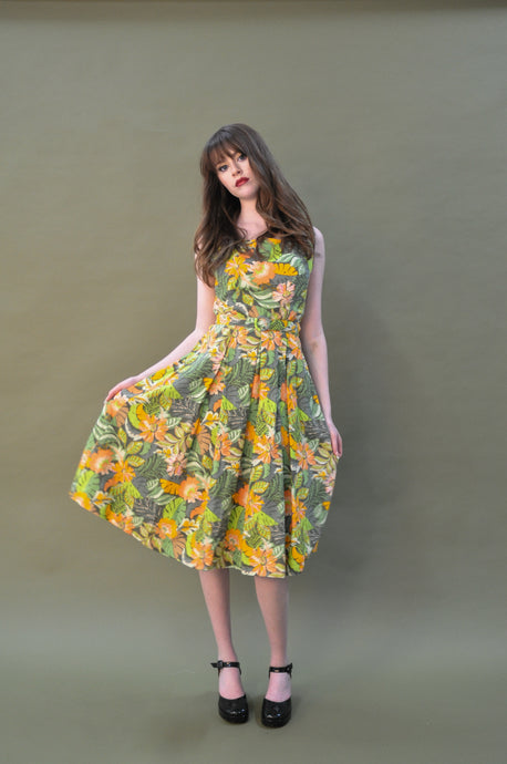 Abella Green & Orange Tropical Linen Dress