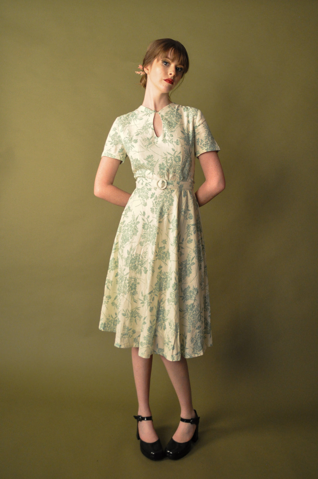 Sakura Cream & Light Green Linen Dress