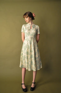 Sakura Cream & Light Green Linen Dress