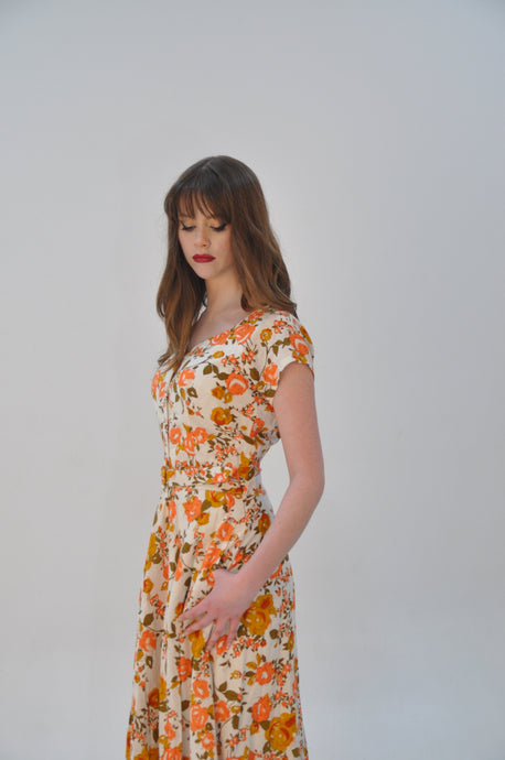 Tuscan Orange Floral Linen Dress