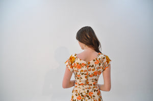 Tuscan Orange Floral Linen Dress