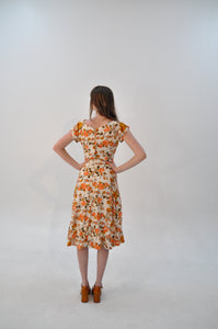 Tuscan Orange Floral Linen Dress