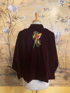 Velvet Embroidered Kimono - Wine