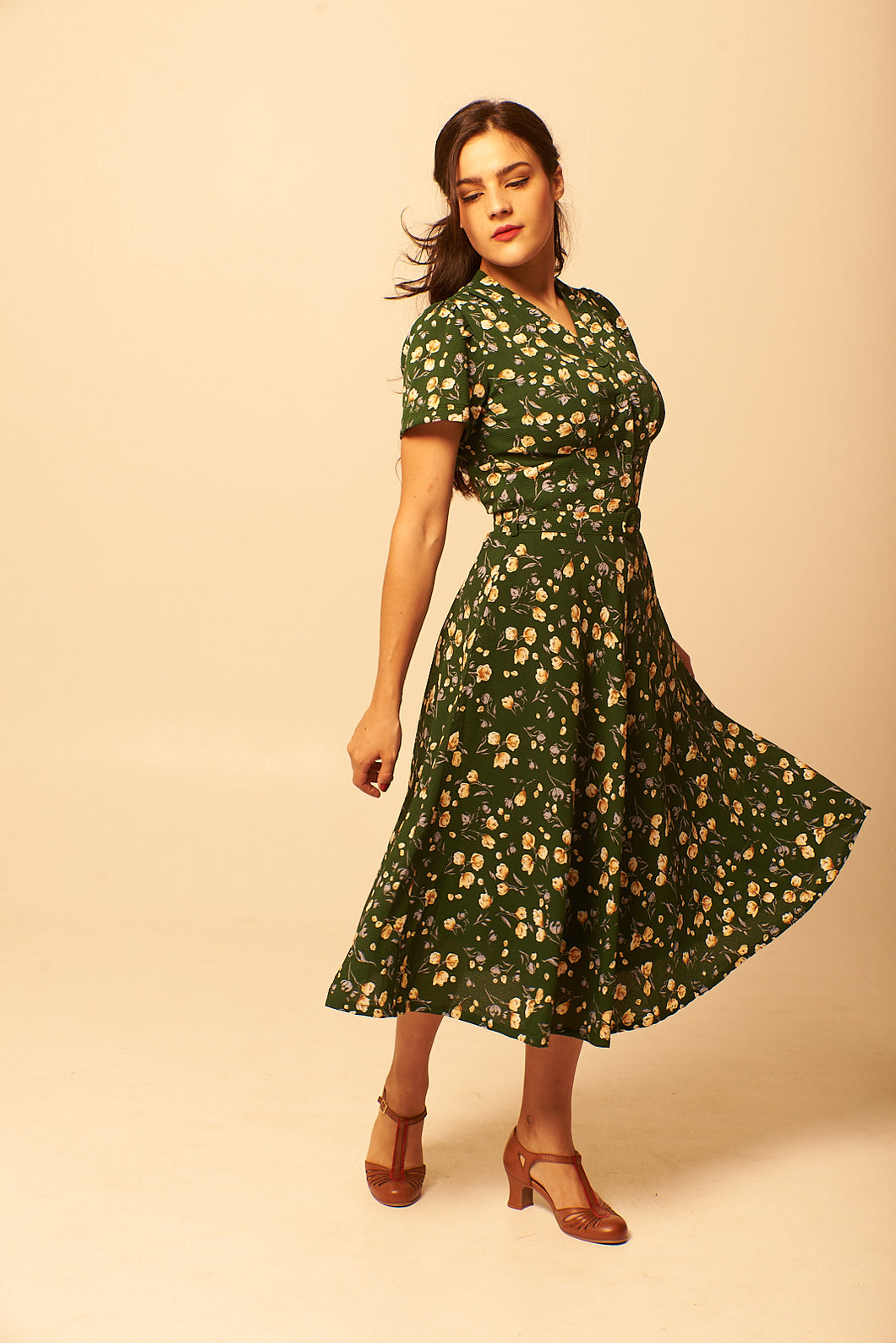 Jenny Green & Cream Floral Dress – Elise Design