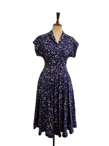 Manette Navy Strawberry Linen Dress