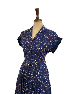 Manette Navy Strawberry Linen Dress