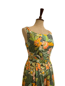 Abella Green & Orange Tropical Linen Dress