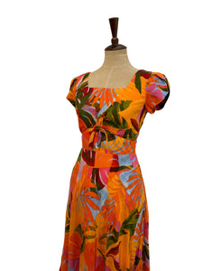 Astrid Green & Orange Tropical Floral Dress