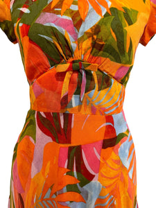 Astrid Green & Orange Tropical Floral Dress