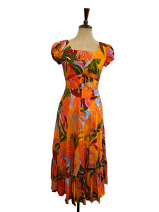 Astrid Green & Orange Tropical Floral Dress