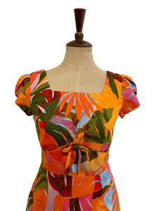 Astrid Green & Orange Tropical Floral Dress