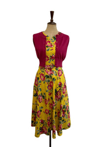 Primrose Mustard & Fuschia Linen Floral Dress