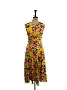 Primrose Mustard & Fuschia Linen Floral Dress