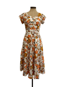 Tuscan Orange Floral Linen Dress