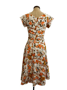 Tuscan Orange Floral Linen Dress