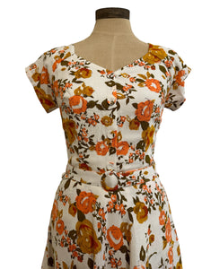 Tuscan Orange Floral Linen Dress