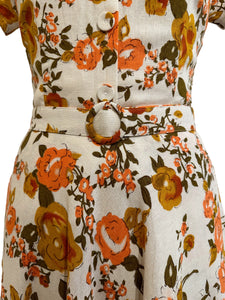 Tuscan Orange Floral Linen Dress