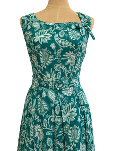 Green Paisley Floral Linen Dress