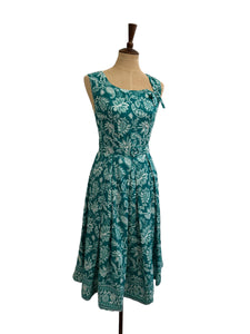 Green Paisley Floral Linen Dress