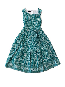 Green Paisley Floral Linen Dress