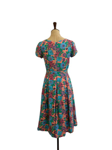 Laura Turquoise & Pink Linen Floral Dress