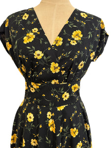 Viola Black & Mustard Linen Floral Dress