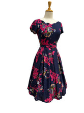 Load image into Gallery viewer, Laura Navy &amp; Fuchsia Linen Dress