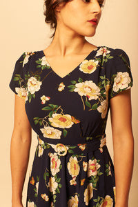 Sadie Navy & Cream Peonies Floral Dress