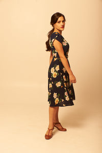 Sadie Navy & Cream Peonies Floral Dress