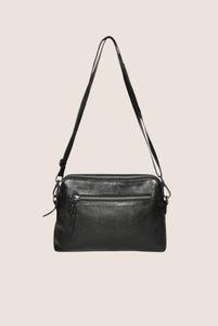Soft Cow Leather Double Zip Comp Bag - Black