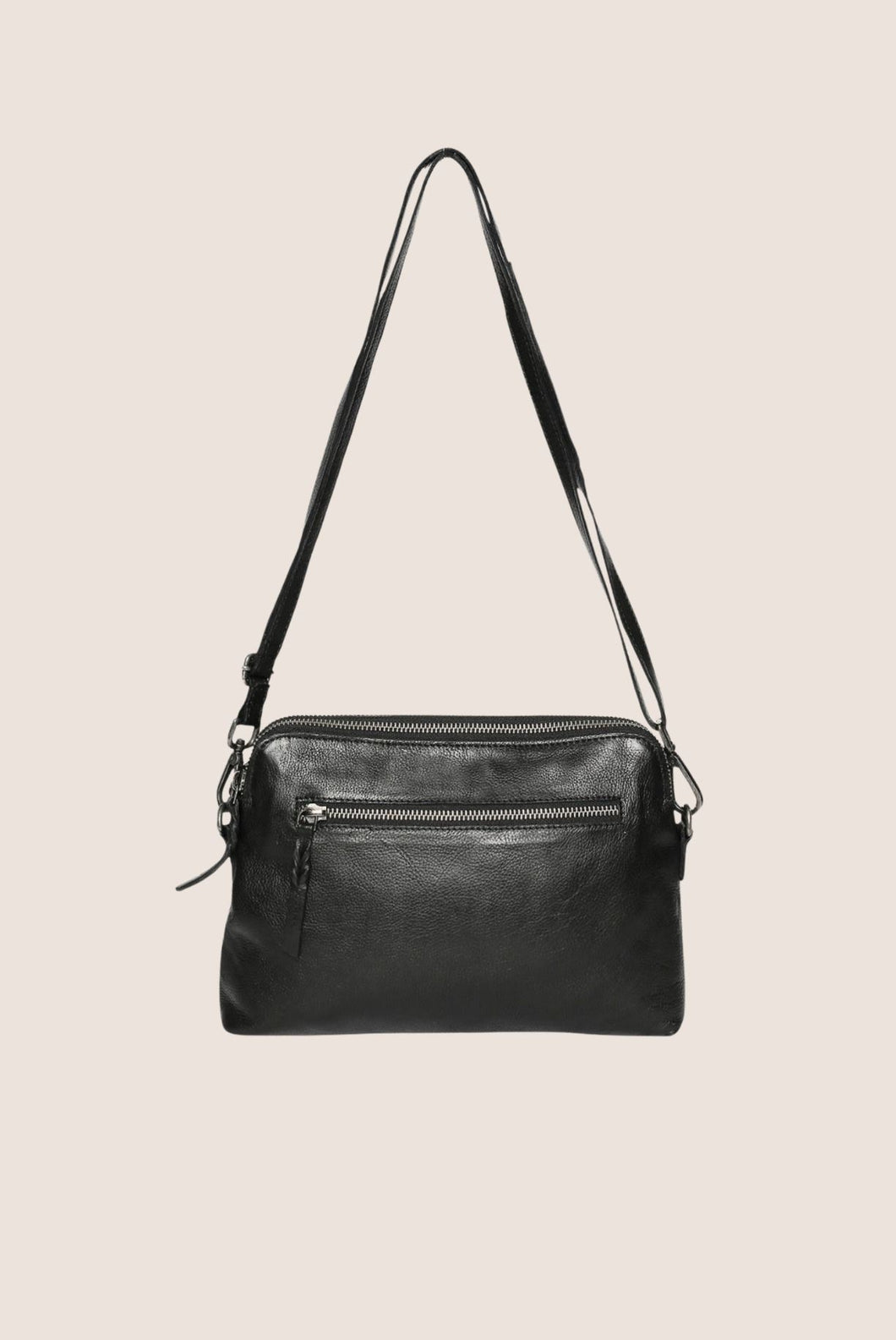 Soft Cow Leather Double Zip Comp Bag - Black